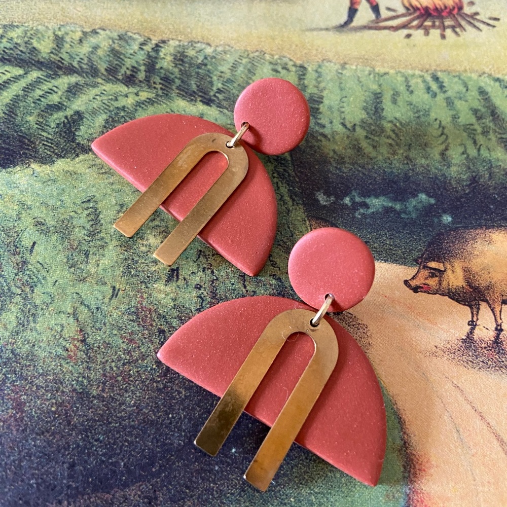 Geometric Polymer Clay And Brass Statement Earrin… - image 2